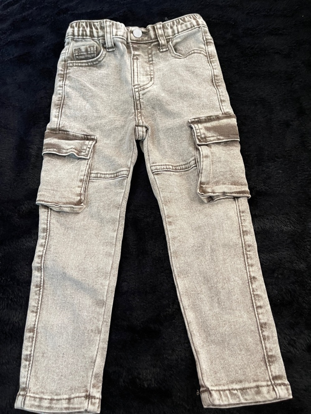 Kids Cargo Jeans in Brown/Tan Washed Denim